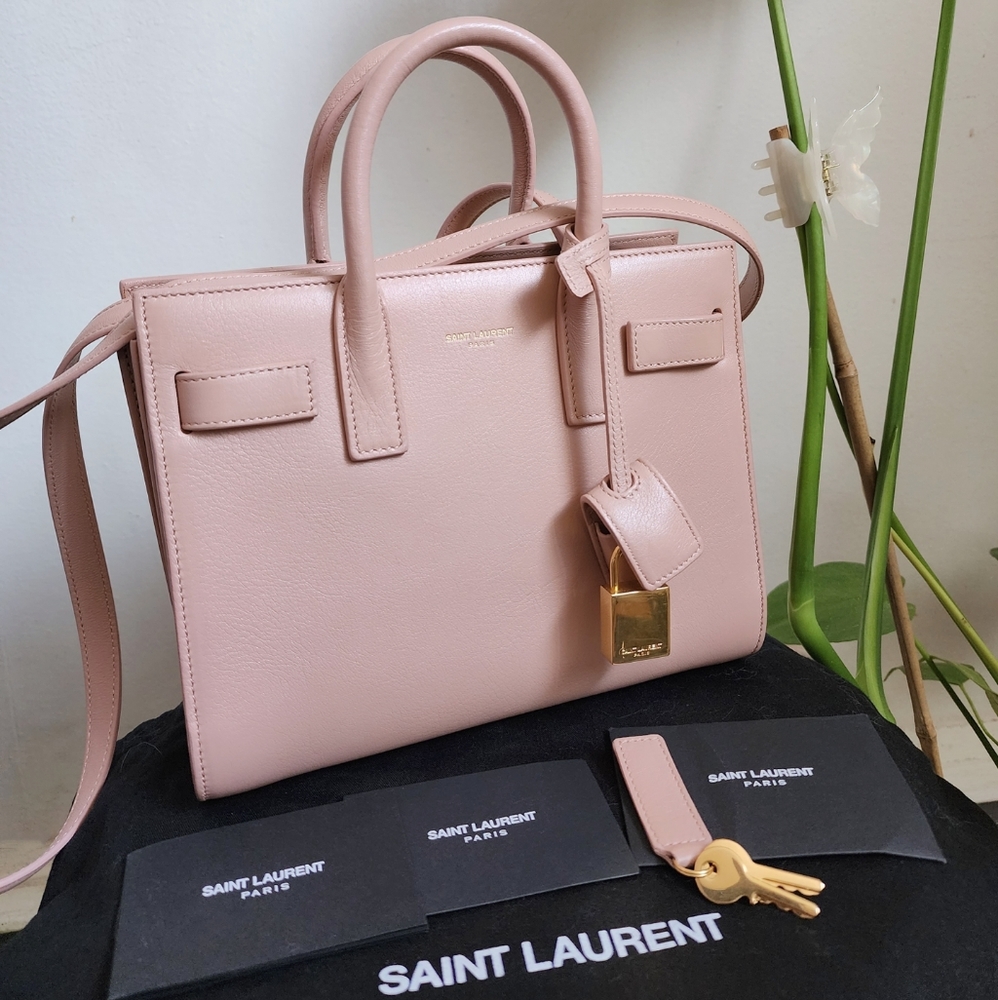 YSL Yves Saint Laurent Baby Sac De Jour Blush Pink Leather Bag